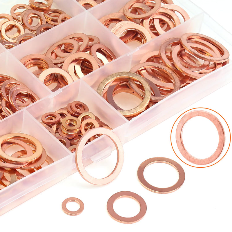 [Australia - AusPower] - 325 Pieces Copper Washers, HELIFOUNER 11 Sizes Copper Metric Sealing Washers, Flat Washers Assortment Kit (M5 M6 M8 M10 M12 M14 M16 M20) 325 Pieces Copper Washers Set 