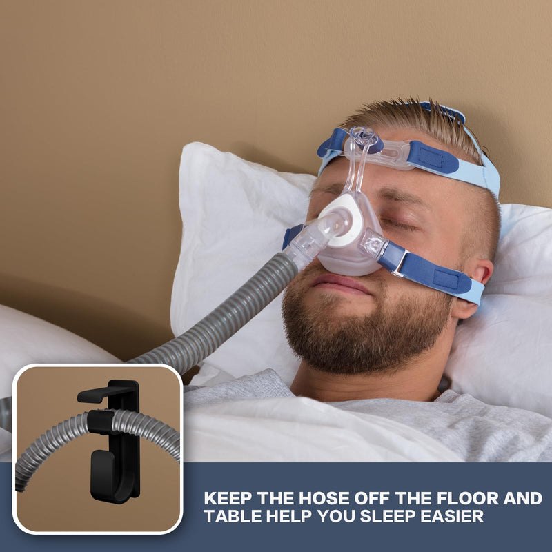 [Australia - AusPower] - CPAP Hose Holder Hanger cpap Mask Hook & Tubing Holder for Bed with Anti-Skid Function Avoids Hose Tangle and 4 Removable Refill Strips（Damage-Free Hanging） cpap Machine Supplies 1 Black 