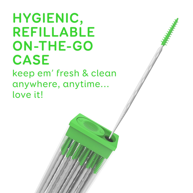 [Australia - AusPower] - Grin Softstx, Gentle Dental Picks, 90 Count, Soft Flexible Bristles, Textured Plaque Removing Toothpick, Minty Flavor, for Between Teeth, Refillable Hygienic Case, for Braces, Bridges, and Implants 