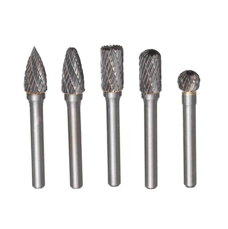 [Australia - AusPower] - HPMAISON 5 Piece Rasp Set, Carbide Burr Set, 6 x 10 mm Drill Ball Mill, Cylinder Cutter, Tenon Mill, Cone Cutter for DIY, Metal Carving, Drilling, Polishing Hartmetall Rotationsfräser-Set mit 6mm Schaft 