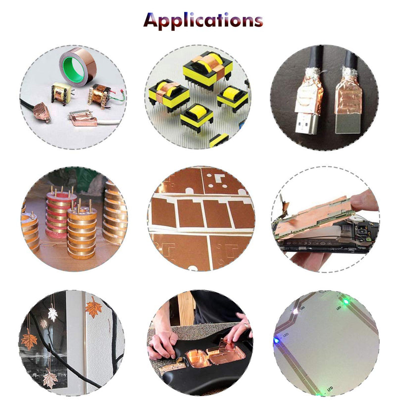 LLPT Copper Foil Tape 1/2” x 33 Feet 3.15 Mil Dual Conductive for EMI Shielding Soldering Stained Glass Circuit Crafts Guitar Electrical Repairs Grounding Strong Adhesive (CF130) 1/2" x 33 Feet