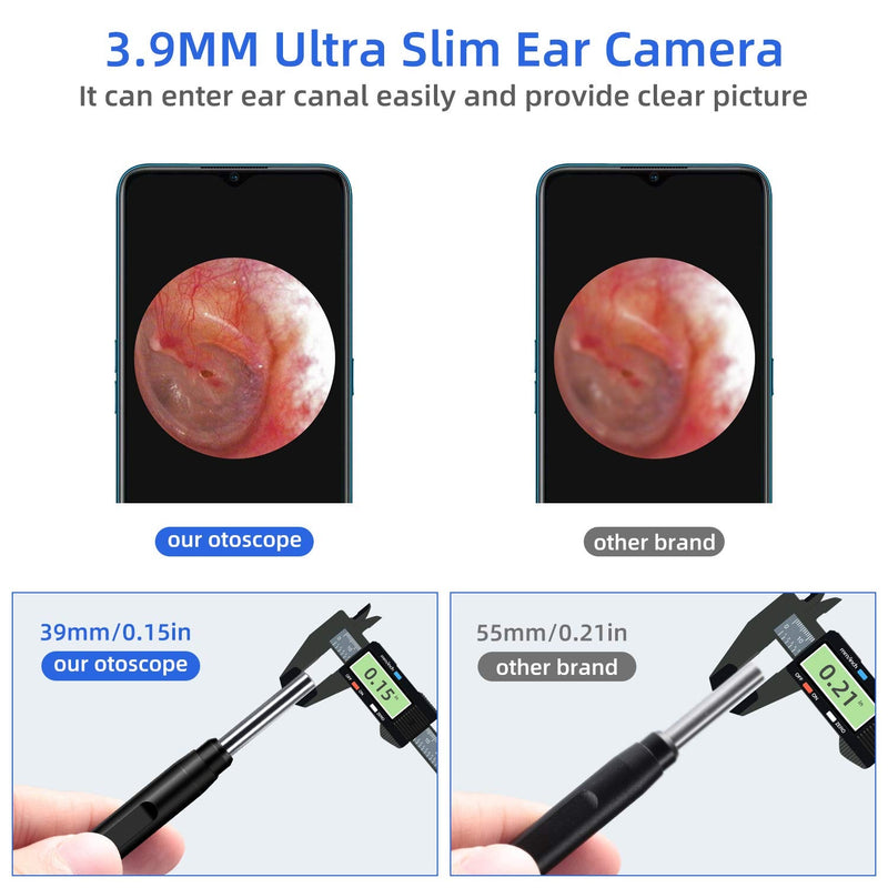 [Australia - AusPower] - Jiusion 3.9mm Ultra-Thin Portable USB Digital Otoscope Camera with Carrying Case, HD 720P 6 LED Visual Ear Scope with 3 Hats 2 Silicone Caps 8 Earwax Spoons for Android Windows Mac NOT for iPhone iPad 