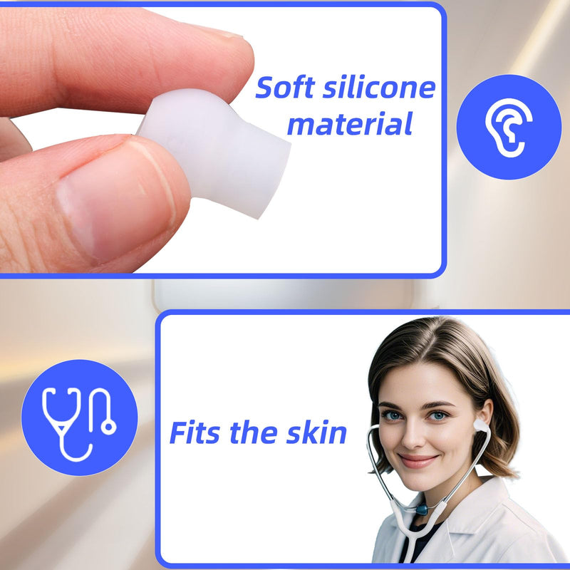 Pack of 6 Stethoscope Earpieces Compatible with MDF & Eko & ADC, Earplugs Excellent Comfort Noise Reduction Silicone Earplugs Stethoscope Replacement Earplugs Nurses Doctors (White)