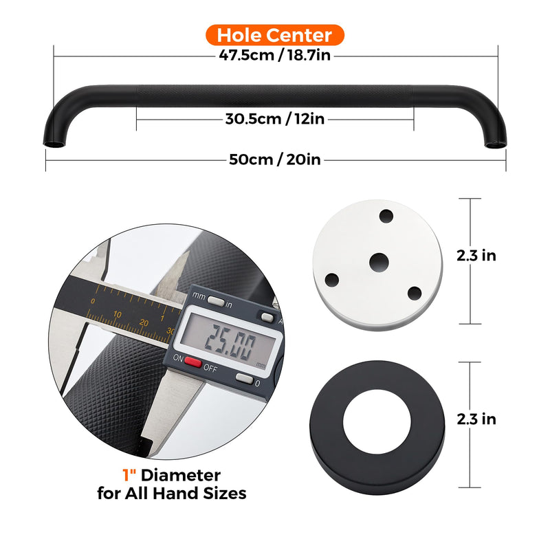 Grab Bars for Shower, 2 Pack 20-Inch Anti Slip Shower Handles for Elderly, Safety Shower Grab Bar, Stainless Steel Handicap Grab Bars for Bathroom (Black 1" Diameter) Black 20 Inch