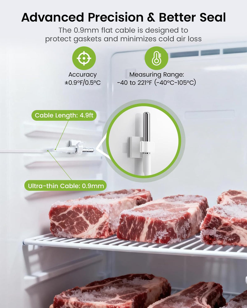 MOCREO WiFi Thermometer Freezer Alarm, Email Alert, App Notification, Data Record Export, No Subscription Fee, 2 Remote Wireless Temperature Sensors for Refrigerator, Freezer, Hot Tub 1 No LCD Hub + 2 Sensors