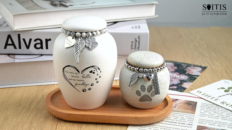 SOITIS Pet Urns for Cats Dog Urns for Ashes 4.8” Pet Urn Ceramic Small Urns White Heart Paw