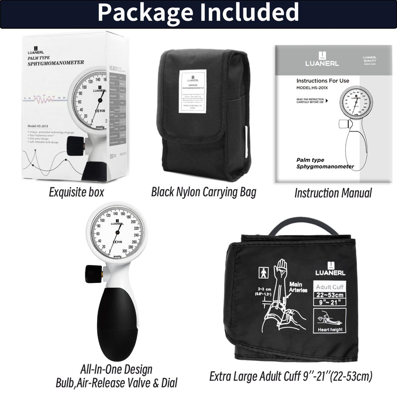 [Australia - AusPower] - Manual Blood Pressure Cuff Adult 9”-21” Inches (22-53CM) (Large/XL)- Aneroid Sphygmomanometer -Extra Large with Integrated Bulb, Dial and Air Valve, Comfort Cuff | for Clinical or Home Use Large/XL 