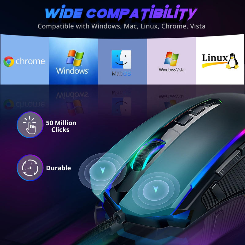 [Australia - AusPower] - Redragon Gaming Mouse, Wired Gaming Mouse with RGB Backlit, 8000 DPI Adjustable, Mouse with 9 Programmable Macro Buttons & Fire Button, Software Supports DIY Keybinds, M910-K Black 
