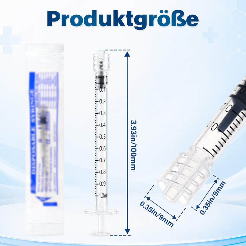 Pack of 100 1ml Syringes Needle-Free Plastic Syringe with Caps Individually Packed - for Refilling and Measuring Liquids, for Plant Watering, Animal Feeding, Adhesive Applicator