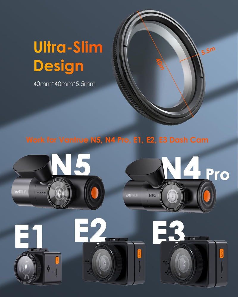 [Australia - AusPower] - Vantrue 40mm Ultra-Slim CPL Circular Polarizer Filter for Vantrue E1, E2, E3, E1 Lite, S1 Pro, N4 Pro N5 Dash Cam, Reduce Glare and Reflection, Enhance Contrast 