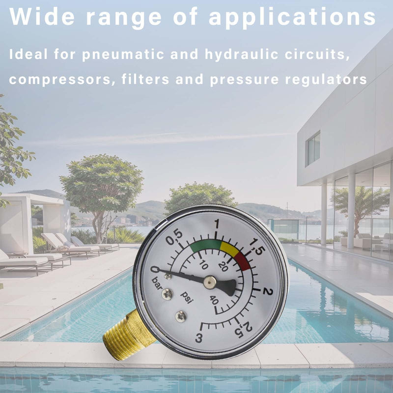 [Australia - AusPower] - Pressure Gauge, High Precision Pressure Gauge, Water Pressure Gauge, 0-3 Bar, 1/4 BSPT Compressed Air Pressure Gauge, Vertical Pressure Gauge, Swimming Pool Pressure Gauge, Low Pressure Gauge for Gas 