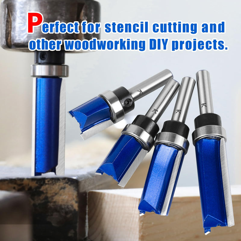 [Australia - AusPower] - NICAVKIT Set of 4 flush cutter, 8 mm shank, working length 20/25/38/50 mm, copy cutter, edges copy cutter with ball bearing, flush cutter set, wood cutter router bit Lower bearing design 