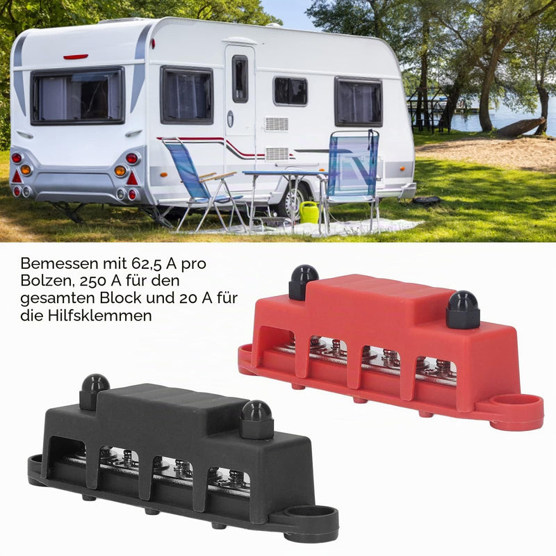 Pack of 2 Power Distribution Block 48V DC 250A M8 Screw Connection Busbar Block for Car Industry Marine Solar Systems Industrial Automation