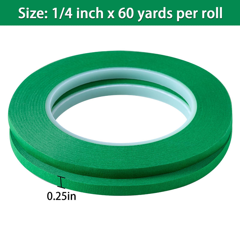QDiShi 2 Pack 1/4" inch x 60yd Green Painters Tape Easy Removal Thin Narrow Finishing Masking Tape Painting Tape Wall Tape, No Residue and Good Adhesive (0.25 in 6MM)