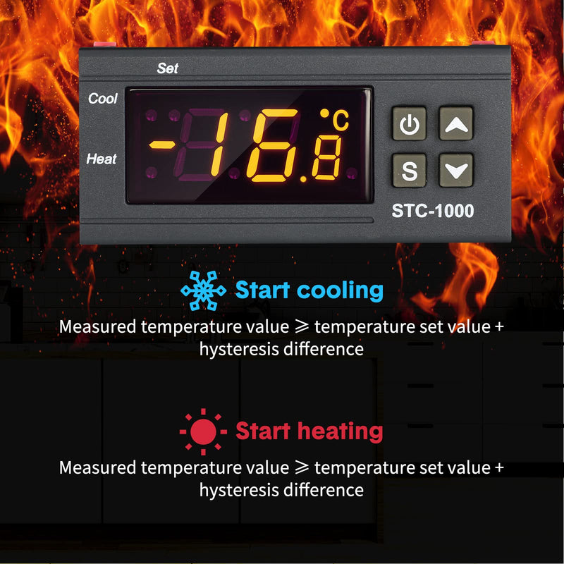 [Australia - AusPower] - Fiada Pack of 2 STC-3008 AC 110V-220V Digital Temperature Controller Celsius Thermostat General Digital Thermostat Temperature Monitor with Sensor 2 Relay Output for Fermentation Heating Cooling STC-1000 