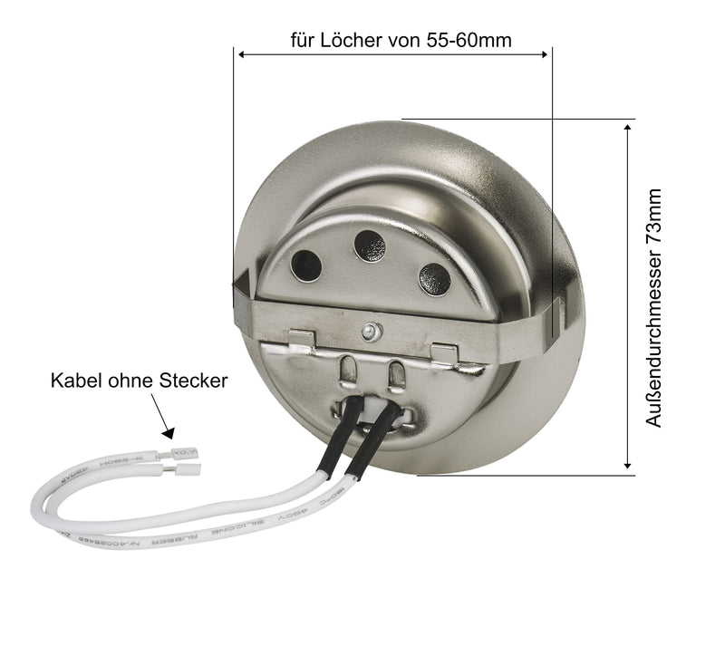 Set furniture recessed light | 12 volt AC G4 20 watt bulb included (dimmable) | drill hole: 55-58 mm - outer diameter: 68 mm - Installation depth: 19 mm | lamps can be replaced - also suitable for LEDs