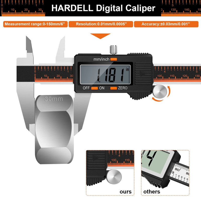 [Australia - AusPower] - HARDELL Digital Caliper 150 mm, Calliper Digital Stainless Steel with LCD Display, Digital Caliper with Inch and Millimetre Conversion, Household & Industrial Measuring Tool with 2 Replacement A-150MM 