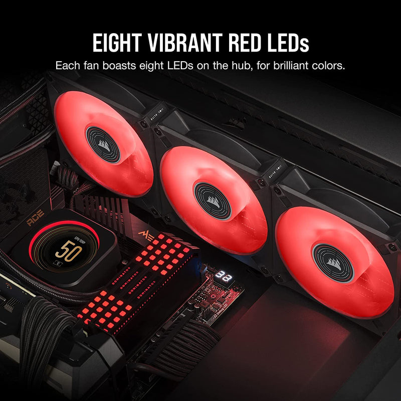 Corsair ML140 LED Elite 140 mm PWM Fan with LEDs (CORSAIR AirGuide Technology, Magnetic Levitation Bearing, Up to 1,600 rpm, Eight Bright LEDs, Low Noise, High Airflow) Single Pack - Red 140 mm (Pack of 2)