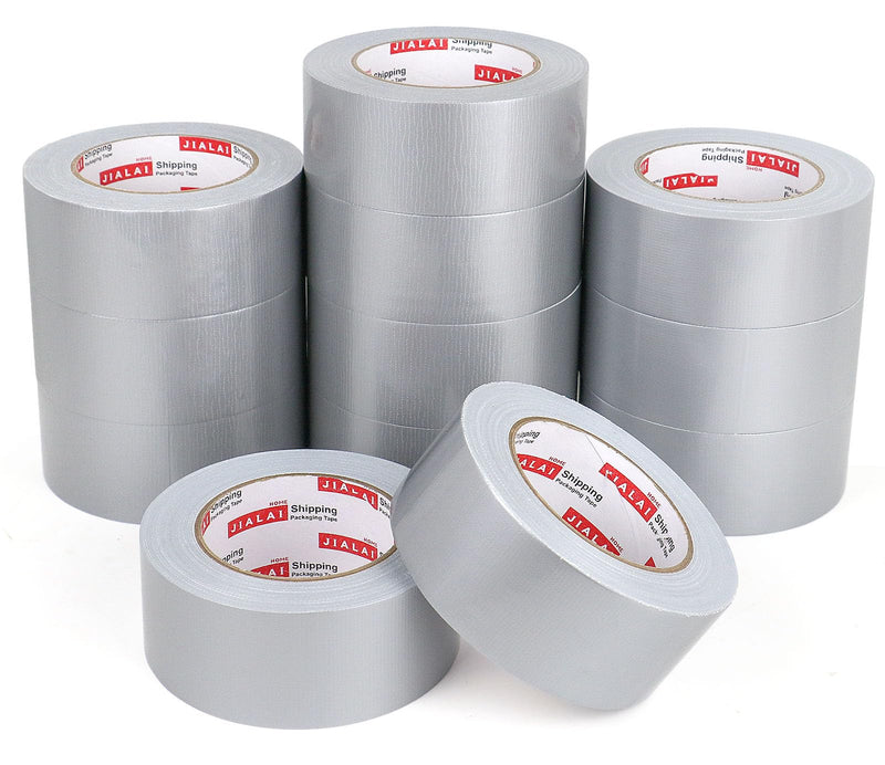 JIALAI HOME Duct Tape Heavy Duty Silver - 12 Roll Multi Pack - 30 Yards x 2 Inch - Strong, Flexible, Waterproof and Tear by Hand - for Home Use, Do-It-Yourself Projects and Repairs
