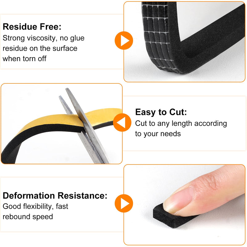 [Australia - AusPower] - 33Ft Door Weather Stripping, (1/2in x 1/4in), Strong Adhesive, Sound Proof, Door Insulation, Weatherproof Foam Tape for Doors, Weatherstripping for Doors Frames, Windows 1/2in × 1/4in × 33FT 