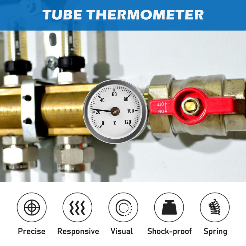 [Australia - AusPower] - Heating Pipe Thermometer, Pack of 3 Insertion Pointer Thermometer for Heating Systems and Boilers, 0-120°C 63 mm Pipe Thermometer, Industrial Pipe Thermometer 