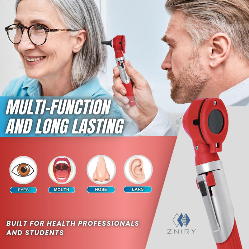 [Australia - AusPower] - Fiber Optic Mini Otoscope - Ear Scope with Light for Infection Detection, Wax Removal, and at-Home ENT Exams (Red Color) 