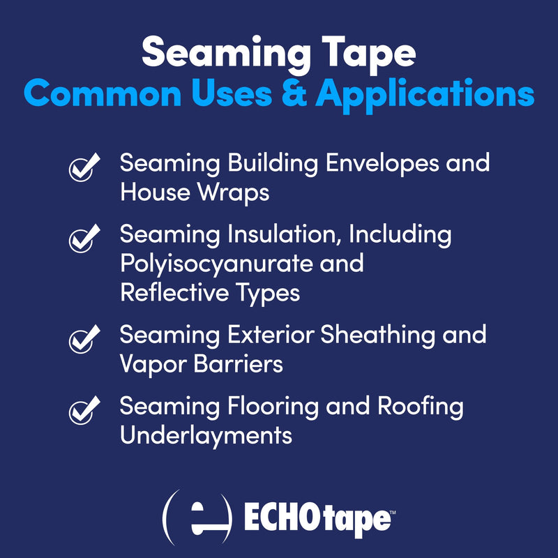 ECHOtape PE-M4535 | All Weather Construction Seam Tape | Indoor-Outdoor Construction Tape | UV Resistant | House Wrap Seaming Tape | Vapor Barrier Tape | Silver | 2.83 in x 54.6 yds 2.83 in x 54.6 yd / 72mm x 50m