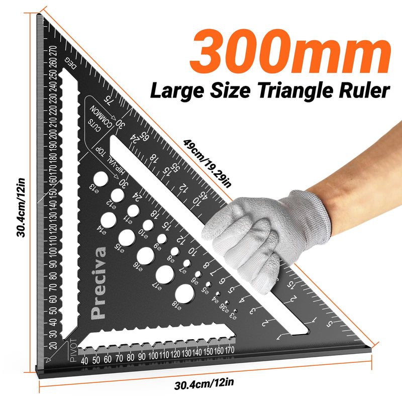 Carpenter's Square Set, Multifunctional Try Square Metal Aluminium Ruler Angle Guide 18 cm + 30 cm Carpenter's Square Carpenter's Angle Protractor Angle 45 and 90 Degree Angle Marking Gauge black 18cm+30cm