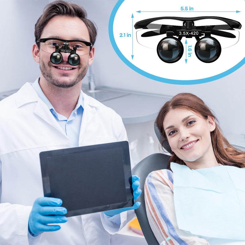 [Australia - AusPower] - 3.5 X 420mm Binocular Loupes Magnifier Glasses with LED Head Light+Aluminum Box Silver, Premium Optics Delivers Clear Imaging 