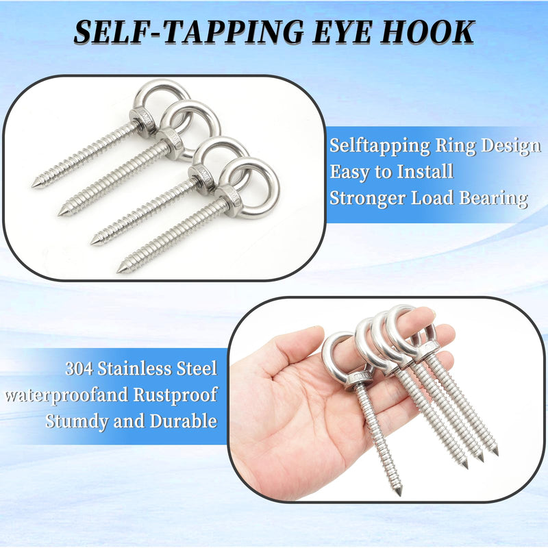 [Australia - AusPower] - 4PCS 5 Inch Heavy Duty Eye Hooks M10 Heavy Duty Screw in Eye Hooks for Yoga Hammock Stand, Swing Chair, Heavy-Duty Suspension Indoor & Outdoor Uses 
