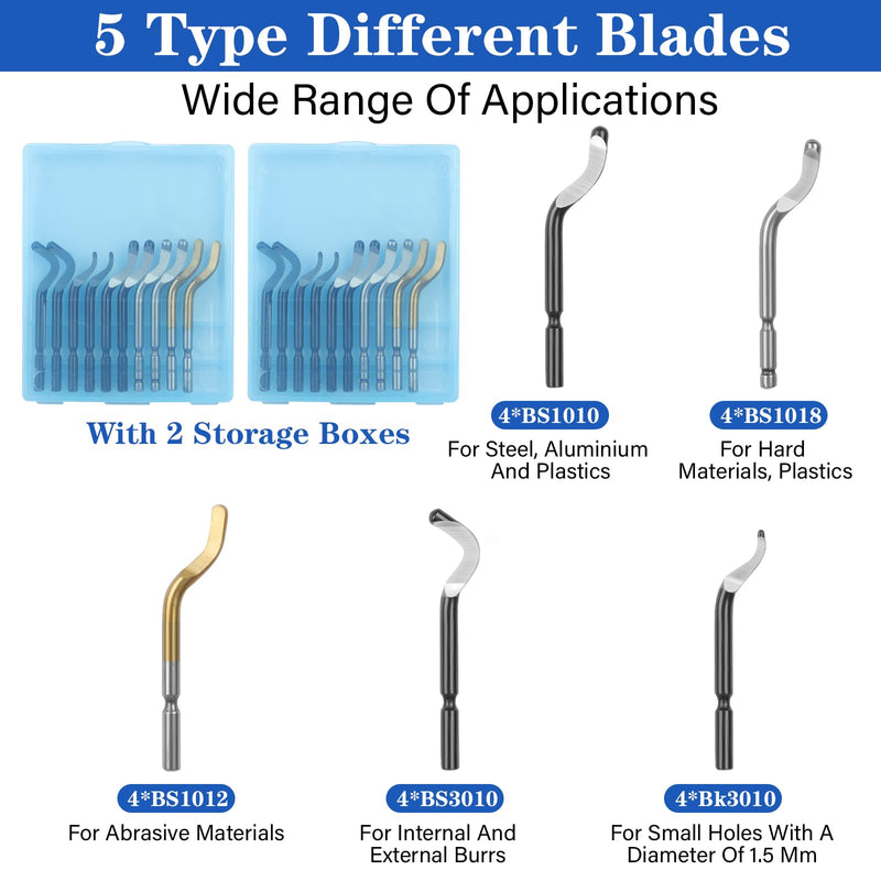 [Australia - AusPower] - KOMABLEN Pack of 21 Deburring Metal Tool Universal, Hand Deburring with 20 High-Speed Steel Blades, 360° Rotating Deburring Tool, 3D Printer Accessories for Plastic, Aluminium, Stainless Steel blue 