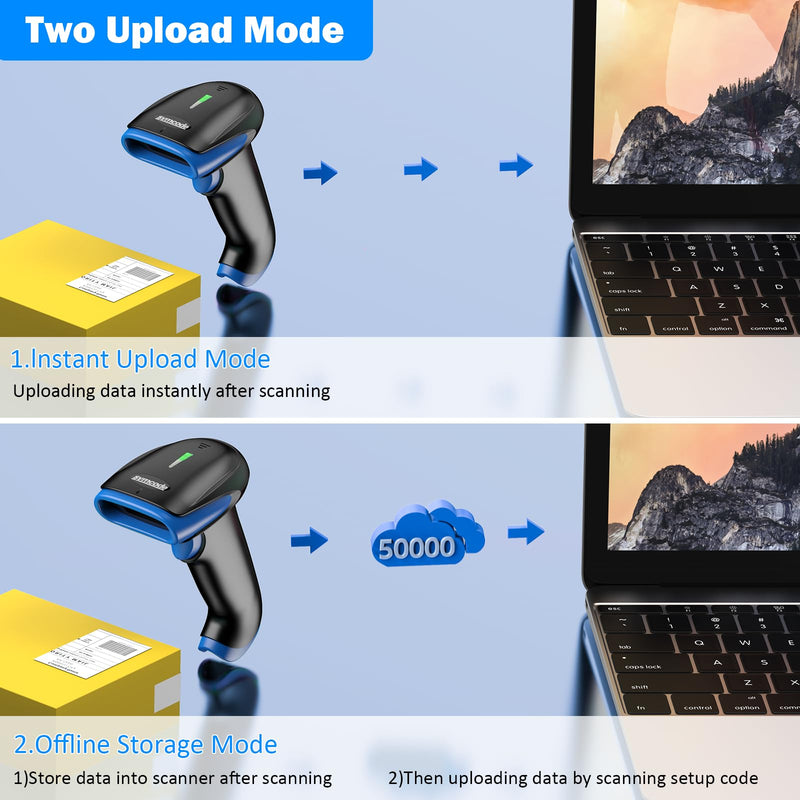 Symcode 2D Wireless Barcode Scanner,Bluetooth6.0 & Wireless2.4G & USB Wired Connection, 1D 2D QR Bar Code Reader Scanner Automatic Fast Precise scanning for Smart Phone, Tablet, PC Blue
