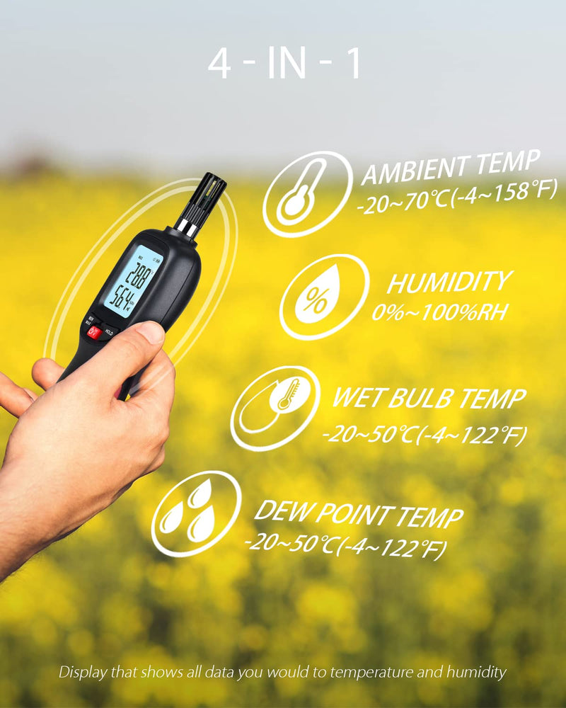 [Australia - AusPower] - Wintact Digital Temperature and Humidity Meter, Thermometer Hygrometer Monitor with Dew Point and Wet Bulb Temperature, Backlight, Max/Min Value, Data Hold, Store 1000 Group of Data for Indoor Outdoor 