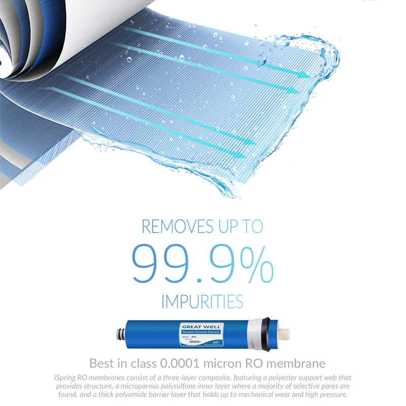 iSpring Greatwell Reverse Osmosis Membrane 50 GPD 11.75” X 1.75”, Replacement Fits Standard Under Sink RO Drinking Water Filtration System, MC5