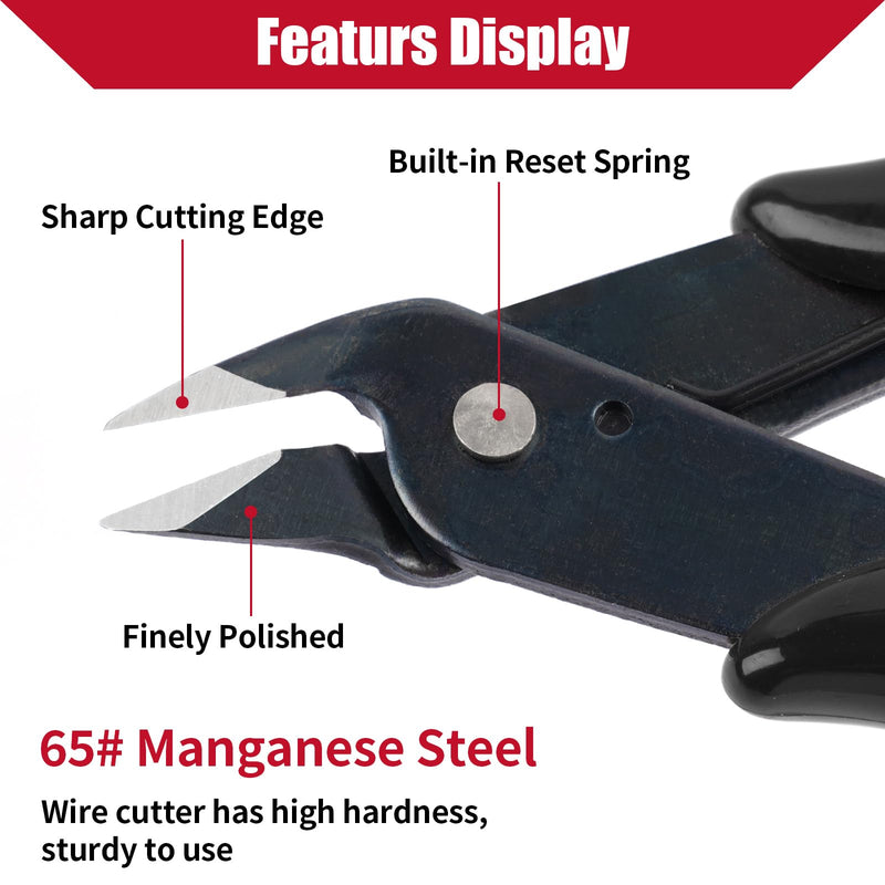 [Australia - AusPower] - 2 Pack Micro Wire Cutters, 5 Inches Flush Cutters Pliers, Diagonal Side Cutters Nippers, Zip Tie Sprue Cutter for Electronics, Plastic Models, Jewelry (Black) Black 2 