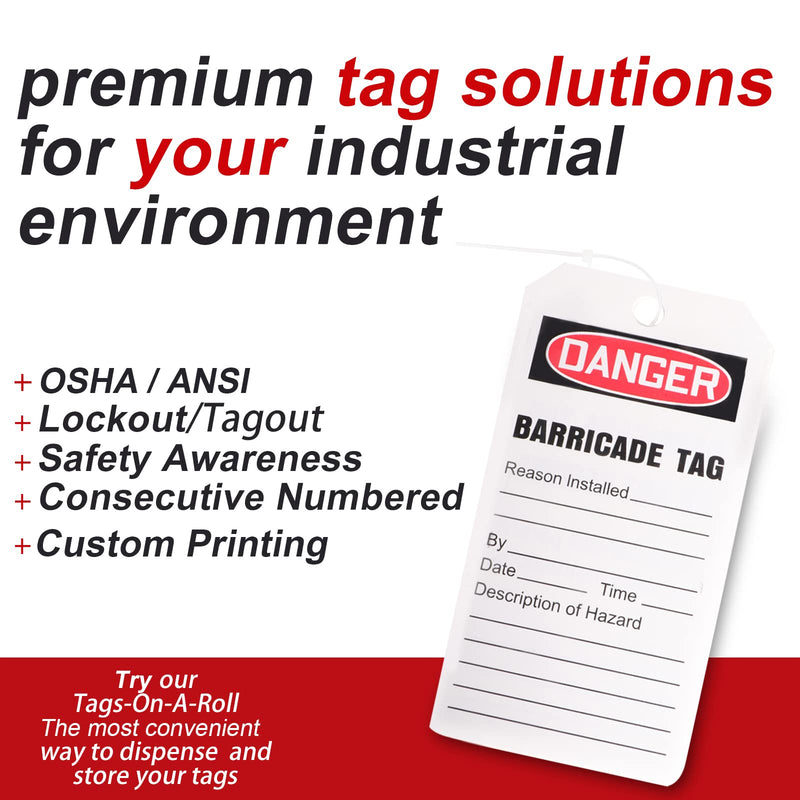 [Australia - AusPower] - Red Danger Barricade Tags with 25 Zip Ties, Legend "Danger Barricade TAG", Accident Prevention Tag, OSHA Compliant Tags, Tear & Water Resistant, Heavy Duty PVC Vinyl, 6.25"x 3", Pack of 25 Barricade Tag(25PACK) 