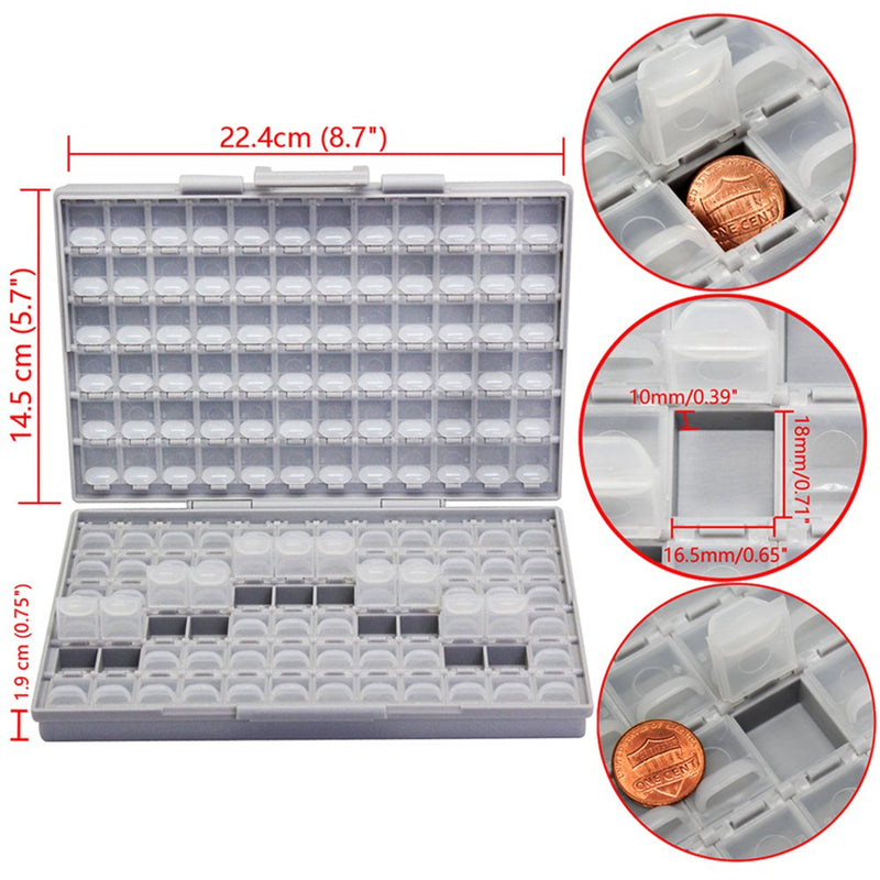 AideTek Box-all Enclosure for Surface Mount Components 1206 0805 0603 0402 0201 Size+ 198 White Labels 144 Compartments with Lid Hold up to 300pcs 1206 Resistor Capacitor BOXALL144