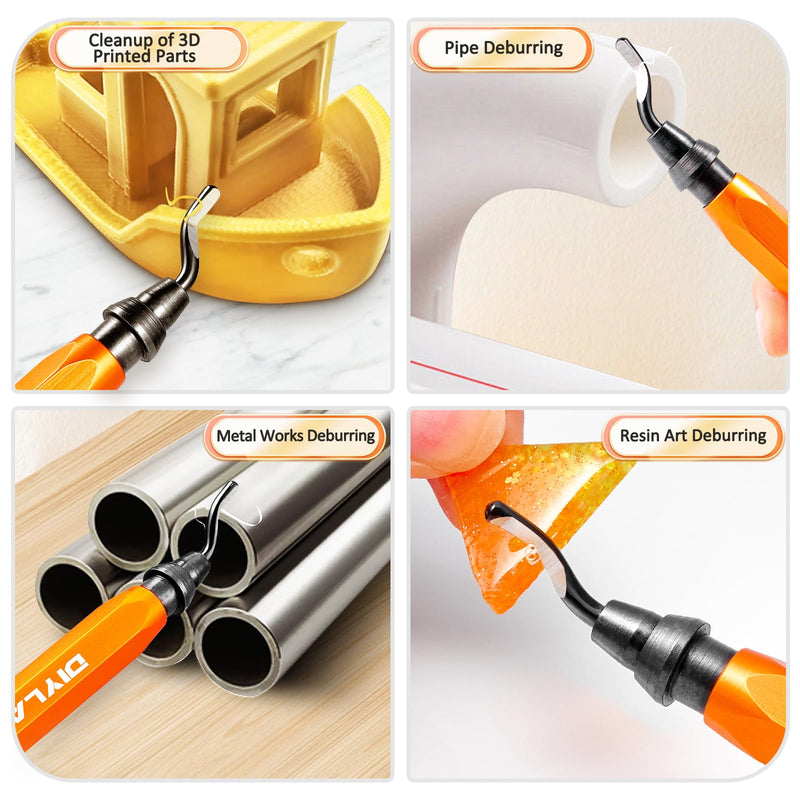 [Australia - AusPower] - DIYLAND Deburring Tool with 10 BS1010 Blades, Metal Handle, Hand Deburrer, 360° Rotating, for Plastic, 3D Printing, Metal, Aluminium, PVC, Steel 