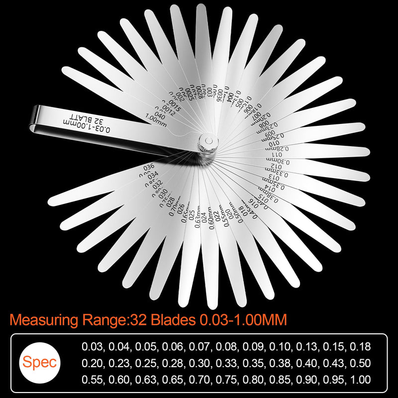 [Australia - AusPower] - Rseuphiee 32 Blades Feeler Gauge, Stainless Steel Blades Feeler Gauge, Foldable Tool Valve Gauge, Dual Marked Metric and Imperial Gap Measuring Tool for Measuring Gap Width/Thickness Sizes 