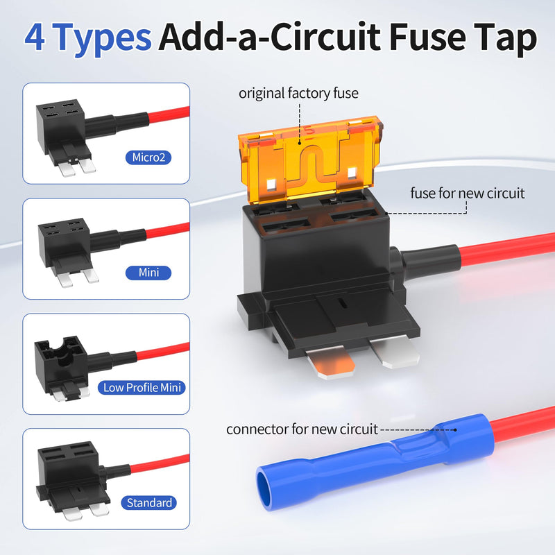 RVBOATPAT 36PCS Fuse Tap 12V 4 Types Add a Fuse Kit with 5A 10A 15A 20A Fuse Standard Low Profile Fuse Tap Adapter Mini and Micro2 for Car Truck RV Boat Mower QSACC-9PCS