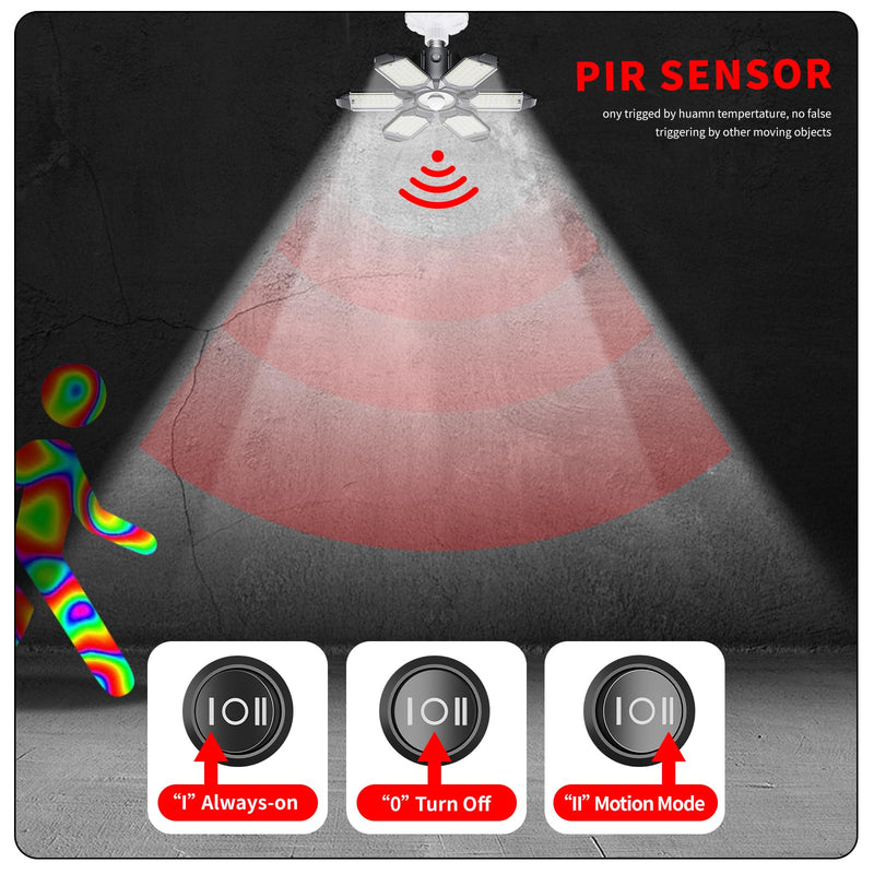 [Australia - AusPower] - Motion Sensor Garage Light, 20000LM 200W Garage Lights Ceiling Led Motion Activated,Motion Light Indoor with Dusk to Dawn, E26/E27 Screw in Shop Light for Basement Barn Attic Warehouse Screw-in 1Pack 