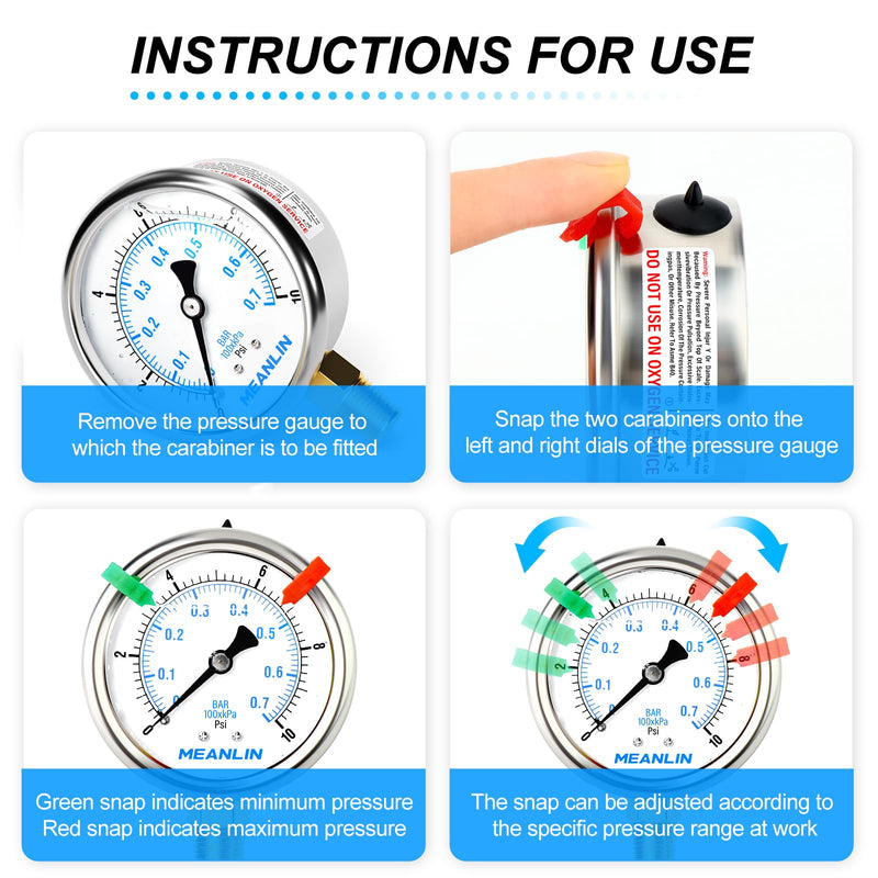 [Australia - AusPower] - MEANLIN MEASURE 0~10Psi Liquid Filled Pressure Gauge 1/4" NPT 2.5" FACE DIAL Stainless Steel Glycerin Filled WOG Water Oil Air Lower Mount (with 2PCS Snaps) 0-10Psi 