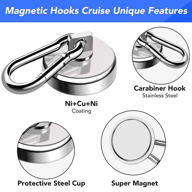 [Australia - AusPower] - LOVIMAG Strong Magnetic Hooks, 70LBS Heavy Duty Magnet Hooks Strong Neodymium Magnets with Carabiner Hook, Hook Magnets with Swivel for Hanging, Cruise, Grill, Kitchen, Refrigerator - 12 Pack 70lbs-12p 