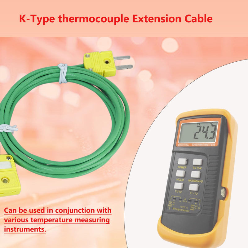 [Australia - AusPower] - 2 Pack K-Type thermocouple Extension Cable, Length 78 inches, Equipped with Type K thermocouple Connector 