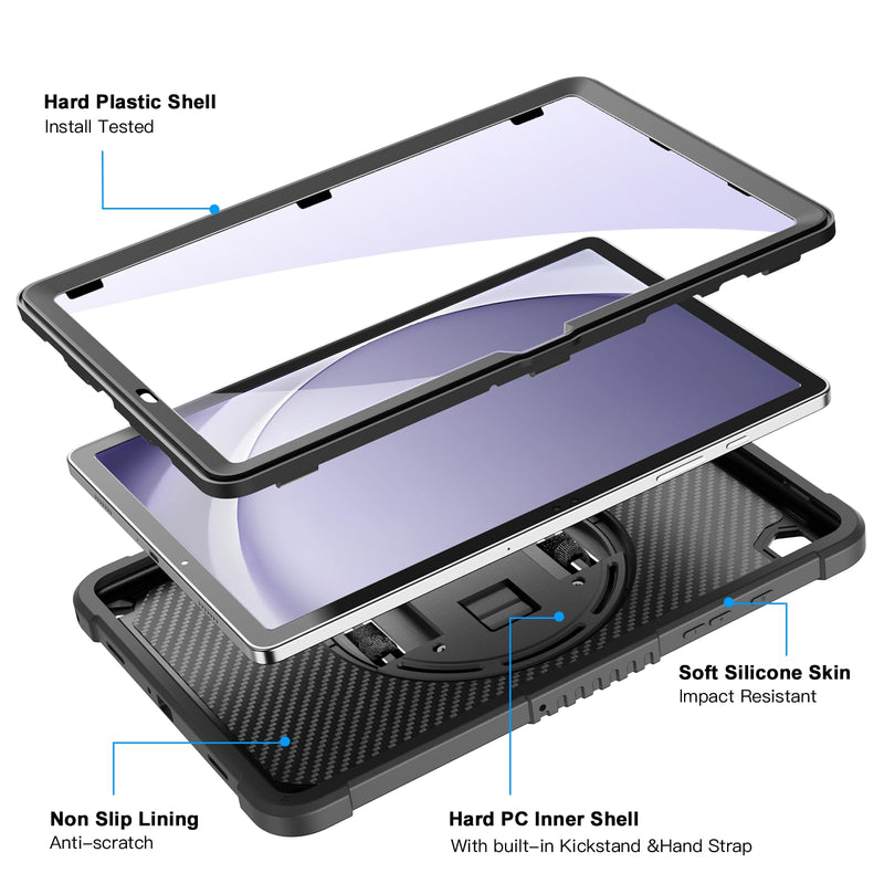 [Australia - AusPower] - ZtotopCases for Samsung Galaxy Tab A9+ / A9 Plus 11'' 2023 (SM-X210/X216/X218), Shockproof Hard Duty Case with Screen Protector+360 Rotating Hand Strap&Stand+Shoulder Strap for Tab A9+ Tablet, Black A9 11Inch Black 