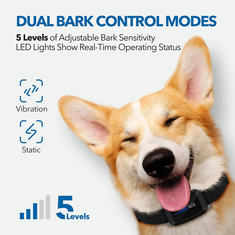 [Australia - AusPower] - DOG CARE Rechargeable Bark Collar - Dog Bark Collar with Intelligent Bark Control, Vibration, Effective Sound, Shock Modes Training Collar with 5 Adjustable Levels, Dog Shock Collar with LED Indicator 