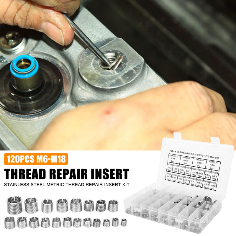 [Australia - AusPower] - EVTSCAN 120 Pcs Stainless Steel Helical Threaded Inserts Kit, with M3 M4 M5 M6 M8 M10 M12 M14 M16 M18 Metric Wire Thread Inserts, Free Running Coil, for Repairing Damaged or Worn Out Threads 