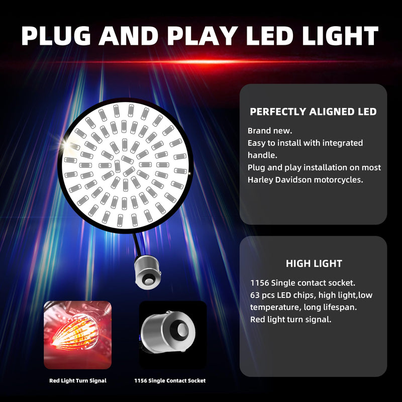 [Australia - AusPower] - FATECIM Motorcycle 2" 1156 LED Rear Turn Signal Red Light Blinkers Indicators with Supersonic Replacement Red Lens for Harley Softail Touring Dyna Fat Boy Sportster Road King Street Glide Road Glide Chrome / Supersonic Red Lens 1156 Red Light 