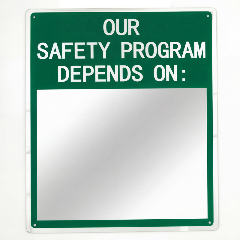Safety Mirror Sign for Workplace - "Our Safety Program Depends on You" Industrial Workplace Message Sign with Acrylic Mirror, Wall Mounted 16" x 19" Our Safety Program Depends on