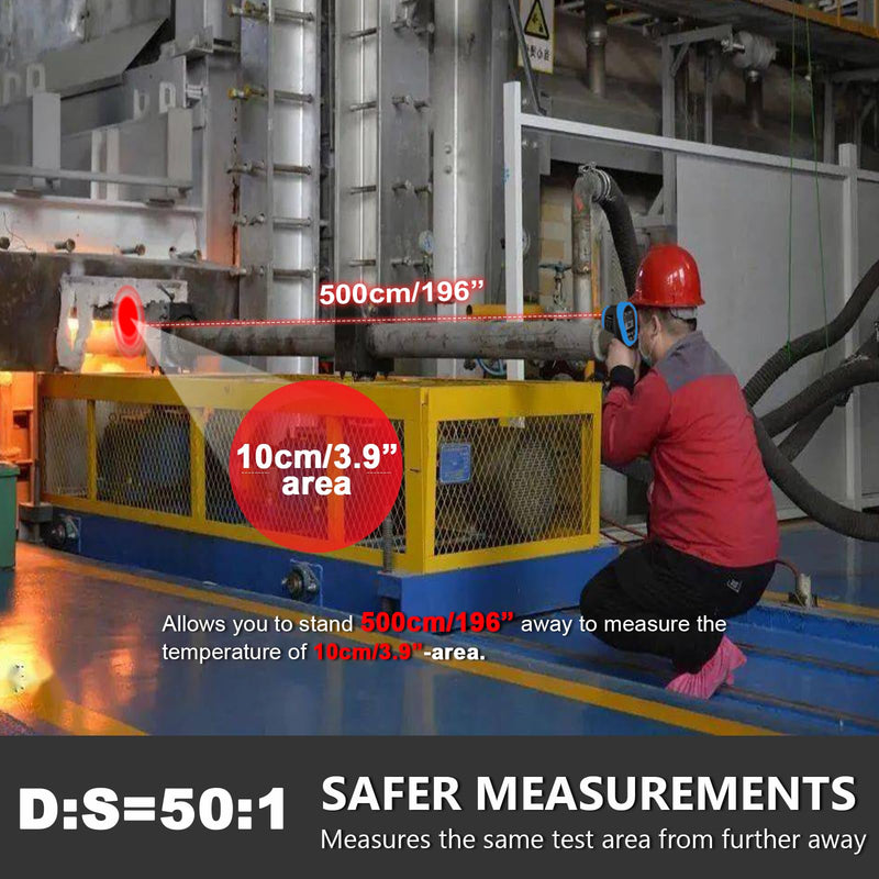 [Australia - AusPower] - HOLDPEAK Pyrometer D:S=50:1, High Temp Infrared Thermometer -58℉~3272℉(-50℃~1800℃), Non-Contact Industrial Laser Thermometer Gun with Flashlight, Digital IR Temperature Gauge HP-1800 (NOT for Human) 1PC-HP-1800-BLUE(-50~1800℃ Higher) 